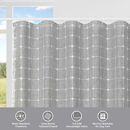 Boho Farmhouse Classic Plaid Linen Tassel Shower Curtain Taupe,36x72 | Small Stall Half Size,310GSM Linen Blend Heavy Duty Cloth,3-side Tassels,Wrinkle Resistant,Rustic Bohemian Country design - color: Grey, size: 36"W x 72"L (Pack of 1)