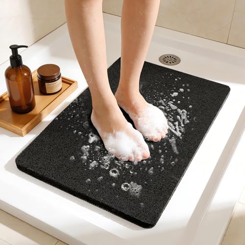 17 * 24in Shower Mat Bathtub Mat Non Slip | Bathmats Non Slip, Quick Drying Foot Scrubber Loofah Mats for Inside Shower, Tub, Bathroom, Home, Black - color: Black, size: 24" x 17" (Rectangular)