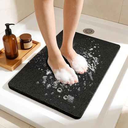 17 * 24in Shower Mat Bathtub Mat Non Slip | Bathmats Non Slip, Quick Drying Foot Scrubber Loofah Mats for Inside Shower, Tub, Bathroom, Home, Black - color: Black, size: 24" x 17" (Rectangular)