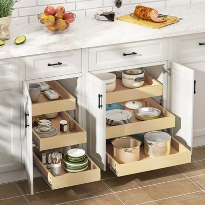 WelFurGeer 3-Tier Pull Out Cabinet Organizer with Soft Close, Heavy-Duty Slide Out Drawers for Cabinets, Pull Out Drawers for Cabinets, Bottom Mount Shelves for Kitchen, Pantry, Bathroom - size: 20''W x22''D