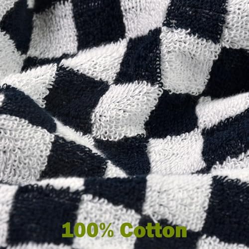 Jacquotha Wash Cloths Checkered 4 Pack (Black and White) | Cotton Washcloths for Face Body, 13 x 13 Inches Daily Cleansing Kitchen Towels - color: Black