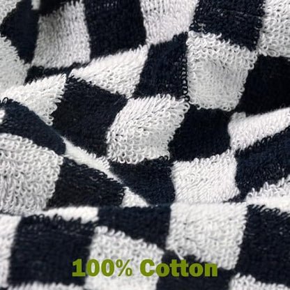 Jacquotha Wash Cloths Checkered 4 Pack (Black and White) | Cotton Washcloths for Face Body, 13 x 13 Inches Daily Cleansing Kitchen Towels - color: Black