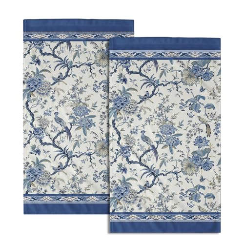 Giwawa Chinoiserie Hand Towels- Blue White Birds Floral Decorative Towel Set of 2- Classic Oriental Style Flowers Face Towel Soft Absorbent Dish Wash Cloth for Hotel Bathroom Gym Guest - color: Chinoiserie