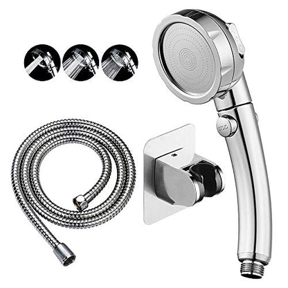 RV & Camper High Pressure Handheld Shower Head with Pause Button | 3 Spray Modes with ON/OFF Switch, Detachable Dog Shower Attachment, Drill-Free Pet Shower Wand with Bracket & Hose, Chrome - color: Chrome