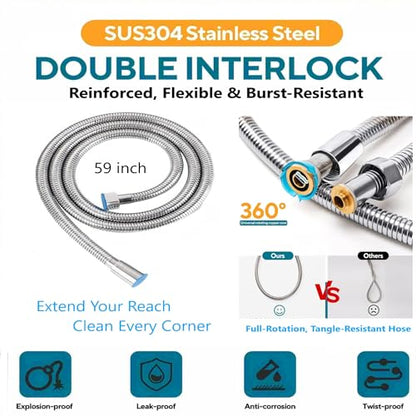 Handheld Bidet Sprayer for Toilet & Muslim Shower Kit with Storage Shelf, Brass T-Valve, Adjustable Pressure, No Drip, Easy Install, Feminine Care, Diaper & Pet Wash, Ceruleanix
