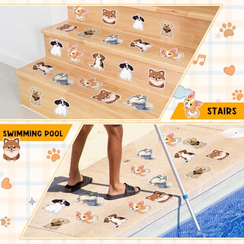 Yaomiao 24 Pcs Dog Bathtub Non Slip Stickers Bathroom Tubs Anti Slip Decal | Shiny, Sparkle, Glitter, Peva, 4.53inch, Easy Apply, Scraper, No Residue, for Shower Stairs Floor, Safety, Cute, Grip - style: Dog