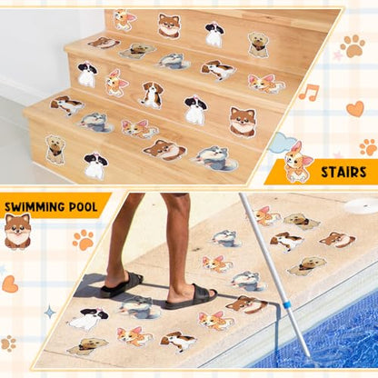Yaomiao 24 Pcs Dog Bathtub Non Slip Stickers Bathroom Tubs Anti Slip Decal | Shiny, Sparkle, Glitter, Peva, 4.53inch, Easy Apply, Scraper, No Residue, for Shower Stairs Floor, Safety, Cute, Grip - style: Dog