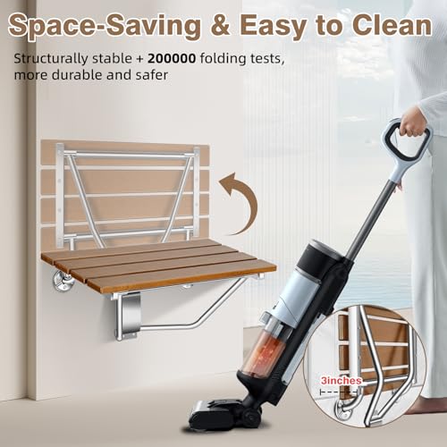 20'' Folding Shower Seat Wall Mounted, 500lb Load Capacity, Space-Saving | Folding Shower Bench with Stainless Steel Bracket, for Elderly, Pregnant Women, Kids, Disabled - size: 20 inches