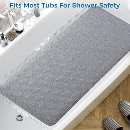 Non-Slip Rubber Bathtub Mat with Suction Cups, 17 × 35 Inch (Gray) | 100% Rubber, Leaf Texture. Vacuum Suction Cups. Soft on Touch. BPA/PVC-Free. Machine Wash. Safe For Bath, Shower, Pet Dogs. - color: Gray, size: 35" x 17" (Rectangular)