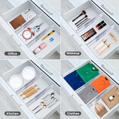 3 Pack Adjustable Heavy-Duty Drawer Dividers for Clothes,5" High Expandable From 13-21" Clear Drawer Organizers, PC Plastic Separators for Dresser/Bedroom/Bathroom/Kitchen/Office Storage - size: 3 PCS-5IN-T3-Clear