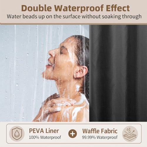 Siiluminisoy Shower Curtain and Liner Set, Waffle Shower Curtain Set with 12 Stainless Steel Hooks, Waterproof Luxury Fabric Shower Curtains for Bathroom and Hotel, Black, 72" W x 84" H - color: Black, size: 72"W x 84"L (Pack of 1)