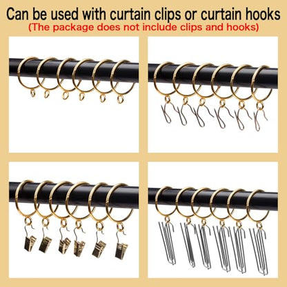 Openable Curtain Rings with Eyelets,1.25inch Heavy Duty Rustproof Metal Drapery Rings,Shower Curtain Rings 24pcs Gold Zocang - color: Gold, size: 1.25inch Inside Diameter