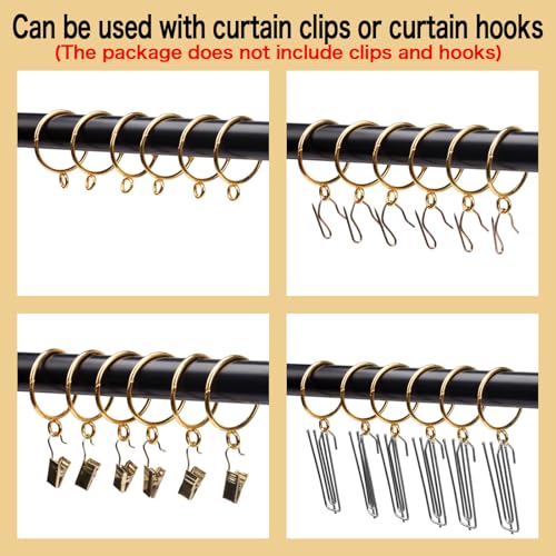 Openable Curtain Rings with Eyelets,1inch Heavy Duty Rustproof Metal Drapery Rings,Shower Curtain Rings 24pcs Gold Zocang - color: Gold, size: 1inch Inside Diameter