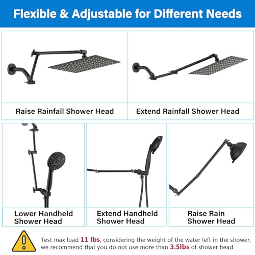 PDPBath Brass 16 Inch Shower Head Extension Arm, Upgrade Flexible Height & Angle Adjustable Shower Arm Extender with Lock Joints, for Fixed Shower Head & Handheld Shower Head, Oil Rubbed Bronze - color: Oil Rubbed Bronze, style: 6 Inch + 10 Inch