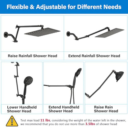 PDPBath Brass 16 Inch Shower Head Extension Arm, Upgrade Flexible Height & Angle Adjustable Shower Arm Extender with Lock Joints, for Fixed Shower Head & Handheld Shower Head, Oil Rubbed Bronze - color: Oil Rubbed Bronze, style: 6 Inch + 10 Inch