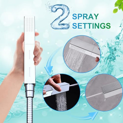 Digital Display Shower Faucet Set Dual Heads LED Shower System | 14X20" LED Ceiling Shower with Light Remote & 6" Wall Mounted Shower Head & Dual Function Handheld Shower, Chrome - color: Chrome