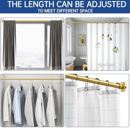 Industrial Shower Curtain Rod - 2-in-1 Design Tension Curtain Rod - Rustproof Non-Slip 43 to 72 Inch Metal Steel, Light Gold Window Curtain Rod - color: Light Gold, size: 43-72 Inches