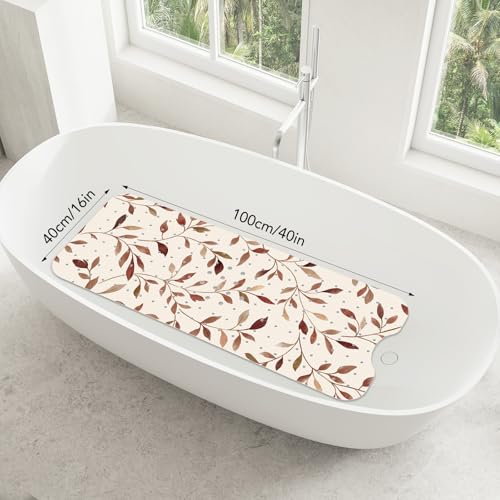 SHUCHING Brown Bath Mat for Tub Non Slip-40x16 Inch, Leaves | Bathtub Mat for Elderly Mold Free, Long Shower Mat for Inside Shower with Suction Cup, Machine Washable - color: Yellow Leaves
