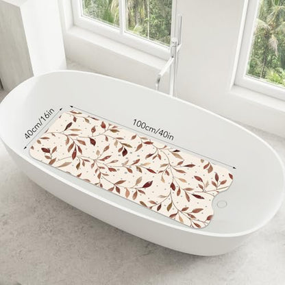 SHUCHING Brown Bath Mat for Tub Non Slip-40x16 Inch, Leaves | Bathtub Mat for Elderly Mold Free, Long Shower Mat for Inside Shower with Suction Cup, Machine Washable - color: Yellow Leaves