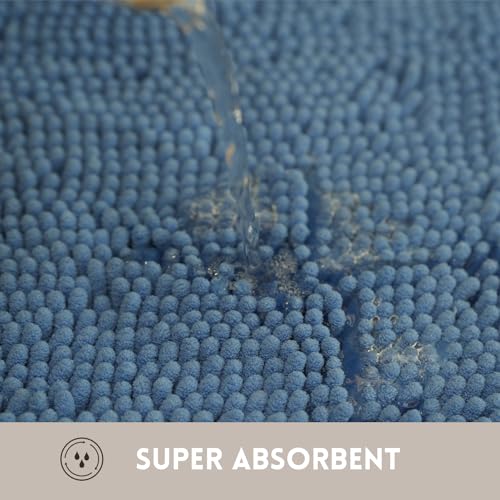 Bathroom Rugs Chenille, Extra Thick and Absorbent, Non-Slip, Machine Washable, Dry Quckily, Soft Cozy Plush, Used Under Shower Bathtub and Sink, Bath mat Sets Fog Blue - color: Denim Blue, size: 20 x 32 inch + 20 x 20 inch (U-Shape)