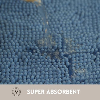 Bathroom Rugs Chenille, Extra Thick and Absorbent, Non-Slip, Machine Washable, Dry Quckily, Soft Cozy Plush, Used Under Shower Bathtub and Sink, Bath mat Sets Fog Blue - color: Denim Blue, size: 20 x 32 inch + 20 x 20 inch (U-Shape)