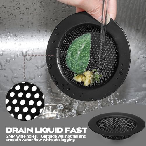2 Pcs Sink Strainer Stainless Steel Kitchen Sink Drain Strainer Basket Cover Mesh Hair Food Catcher, Large Wide Rim of 4.4 Diameter(Matte Black) - color: Matte Black