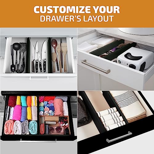 6-Pack Drawer Dividers 2.6-Inch High Dresser Organizer 16 to 22 Inch, Black | Bamboo, Spring Loaded, No Tools Needed, Fits Wide Drawers for Socks, Clothes, Utensils, Bedroom, Bathroom, Kitchen, Office - color: Black
