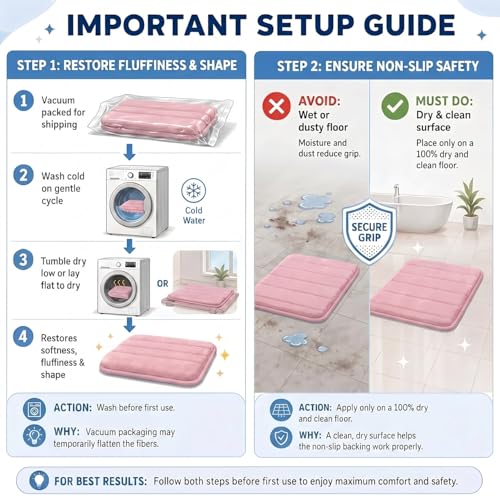 Bathroom Rugs Set 3 Piece, Memory Foam Bath Rugs, Non Slip Washable Bathroom Rug Set, Extra Soft Absorbent Bath Mats with U-Shaped Toilet Rug, Pink - color: Pink