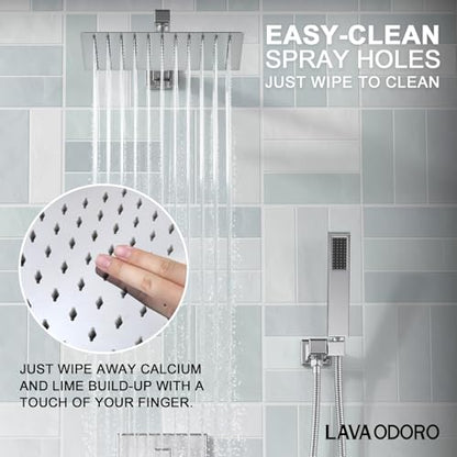 Lava Odoro Modern 3-Setting Square Shower and Tub Faucet Set with Shower Head and Handheld Sprayer Chrome, Rainfall Shower System with Tub Spout, Shower Valve Trim Kit, Chrome, SF103-C-T - color: Chrome, style: With Tub Spout