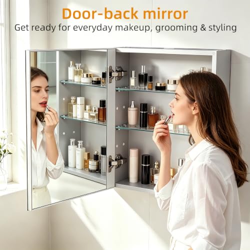 18"x 24"Bathroom Medicine Cabinet,Double-Sided Mirror Door | Silver Aluminium Frame,Lightweight,Sturdy and Attractive,Simple Wall-Mounted,Adjustable Shelves,Tempered Glass - size: 18"x 24"