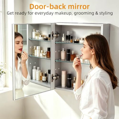 18"x 24"Bathroom Medicine Cabinet,Double-Sided Mirror Door | Silver Aluminium Frame,Lightweight,Sturdy and Attractive,Simple Wall-Mounted,Adjustable Shelves,Tempered Glass - size: 18"x 24"