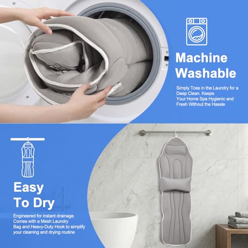 Full Body Bath Pillow for Bathtub, Thick 5D Air Mesh Luxury Spa Tub Cushion with Adjustable Lumbar Support, Extra Long Bathtub Pillow for Head and Neck Back, 192 Non-Slip Suction Cups, Gray, 56" x 19"