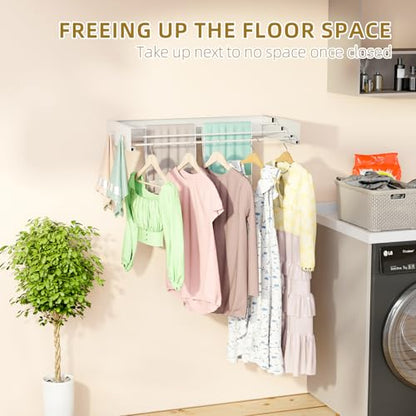 Wall Mounted Drying Rack for Laundry 19.8'', Folding Drying Rack Clothing Wall Mount with 3 Rods and 4 Hooks, Space Saving for Indoor Outdoor Bathroom Balcony (White, 19.8'') - size: 19.8''【4 Hooks】