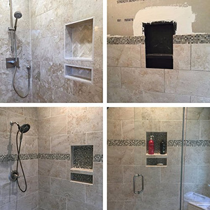 Ready Tile Double Shelf Shower Niche 25" x 17" x 4" Dimensions - Toiletry and Bathroom Niche Storage- Simple Installation with Texture Surface Shower Cubby Double Shelves