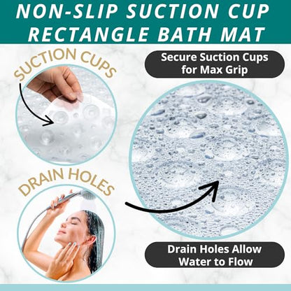 ENKOSI Non-Slip Bath & Shower Mat 40x16 Extra Long, Suction & Drain Holes | Clear look; Durable PVC; 40x16 in, Clear - color: Clear