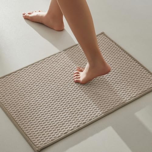 TYUU Bathroom Rugs Non Slip Washable, Super Absorbent Thin Bath Mat Small Quick Dry Low Pile Bathroom Rug, Beige 16"x24" - color: Beige01, size: 1'4" X 2' (Rectangular)