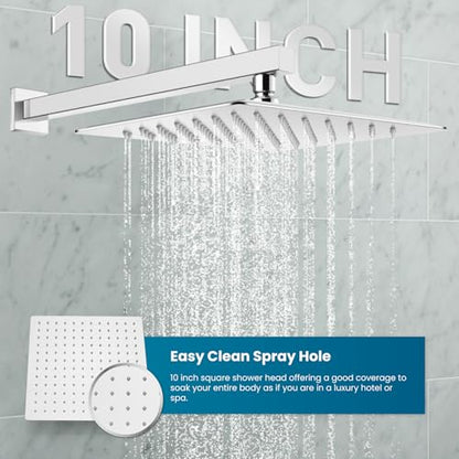 gotonovo Rainfall Bathroom Shower System Rain Shower Head and Handle Set Wall Mounted Shower Complete Combo Solid Brass Pressure Balancing Shower Mixer Valve 10 Inch Polished Chrome - color: Polished Chrome, size: 10 Inch