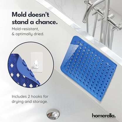 Bathtub Mat Non Slip 35x16 - homerella® Bath Mat Incl. Hooks for Drying, Extra Long, 100% BPA Free, Shower Mat Non Slip Anti Mold, Machine Washable, Shower Mats for Inside Shower Mildew Resistant | Mildew Resistant, Machine Washable, Extra Long Tub Mat, S