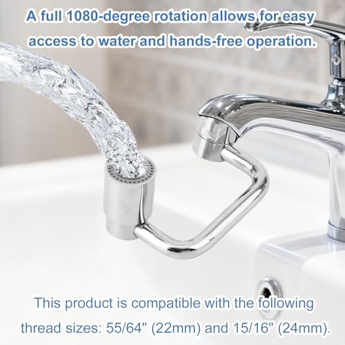 U Shaped Faucet Extender, Zinc Alloy 1080° Rotatable Faucet Aerator Extension Swivel Rotating Spray Attachment Fit for 55/64in/22mm and 15/16in/24mm Threads Kitchen Bathroom Sink