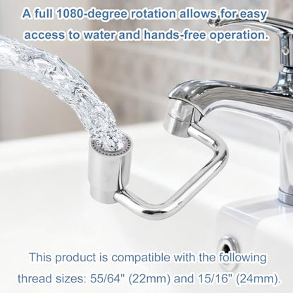 U Shaped Faucet Extender, Zinc Alloy 1080° Rotatable Faucet Aerator Extension Swivel Rotating Spray Attachment Fit for 55/64in/22mm and 15/16in/24mm Threads Kitchen Bathroom Sink