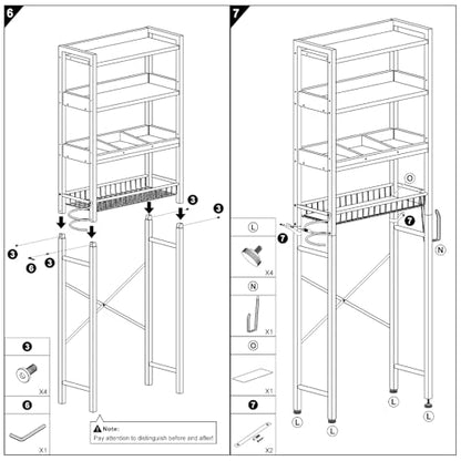Over The Toilet Storage Cabinet,4 Tier Bathroom Organizers and Storage With Adjustable Shelf Waterproof Feet Pad and Basket ,Multifunctional Space Saver Freestanding Bathroom Shelves With Dividers - color: Brown