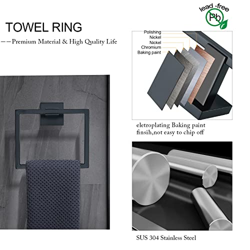 Black Towel Bar Set 5-Piece Bathroom Hardware Set Including 23.6 Inch Towel Bar,Towel Ring Towel Hook and Toilet Paper Holder with Shelf,Stainless Steel Bathroom Accessories Set - color: Black