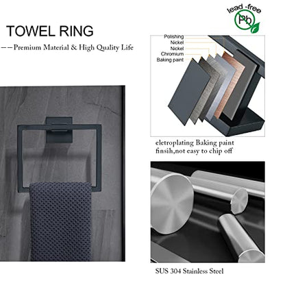 Black Towel Bar Set 5-Piece Bathroom Hardware Set Including 23.6 Inch Towel Bar,Towel Ring Towel Hook and Toilet Paper Holder with Shelf,Stainless Steel Bathroom Accessories Set - color: Black