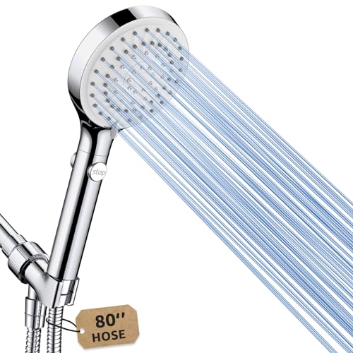 Shower Head with Handheld, High Pressure Showerhead with Long Hose | 80" Extra Long Stainless Steel Hose & Adjustable Bracket, Shower Heads with ON/OFF Switch for Pets Bath, Chrome - color: Premium Chrome, style: 6 Spray-Settings