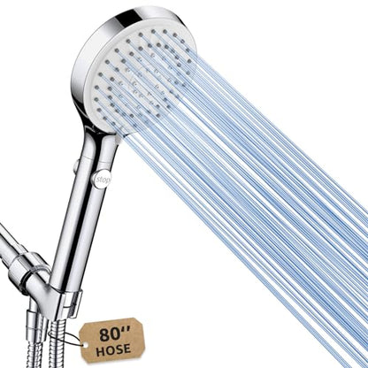 Shower Head with Handheld, High Pressure Showerhead with Long Hose | 80" Extra Long Stainless Steel Hose & Adjustable Bracket, Shower Heads with ON/OFF Switch for Pets Bath, Chrome - color: Premium Chrome, style: 6 Spray-Settings