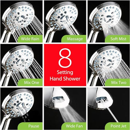 AquaCare 50-mode High Pressure Shower Head Combo with Arm & Dual Power Wash | Hygienic Jets, 2-mode Handheld Power Wash for Tub, Tile & Pets, Long 6 ft. Stainless Steel Hose, Extra Wall Bracket / Chrome - color: All-Chrome, style: 1.8 Gallons Per Minute