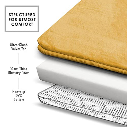 Clara Clark Bathroom Rug Set, 3 Piece Velvet Memory Foam Bath Mats with Non-Slip PVC Backing, Gold - color: Camel Gold