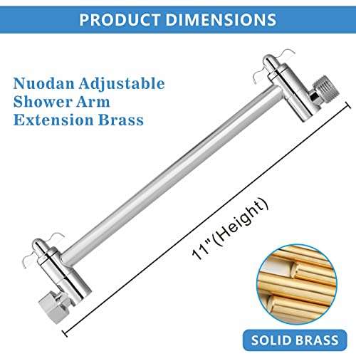 Shower Head Extension Arm - 11" Solid Brass Shower Arm with Universal Connection to Showerheads - Easily Adjustable The Height and Angle of The Rain or Handheld Shower heads (Chrome) - color: Chrome