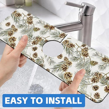 Abstract Pine Cones Sink Faucet Absorbing Mat Splash Guard Behind Faucet Sink Mat Absorbent Fast Drying Faucet Draining Mat for Bathroom Kitchen 5.5"×15" - size: 5.5"x15"
