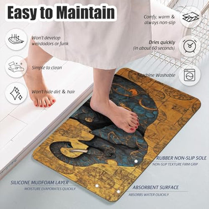 Bathroom Runner Mat Rugs Long,Elephant Indian Black Print Diatomite Stone Bath Mat Large Absorbent Diatomaceous Earth Mat Non Slip Fast Dry Shower Mat Bathroom Rugs Floor Mat 16x42in - color: Design03